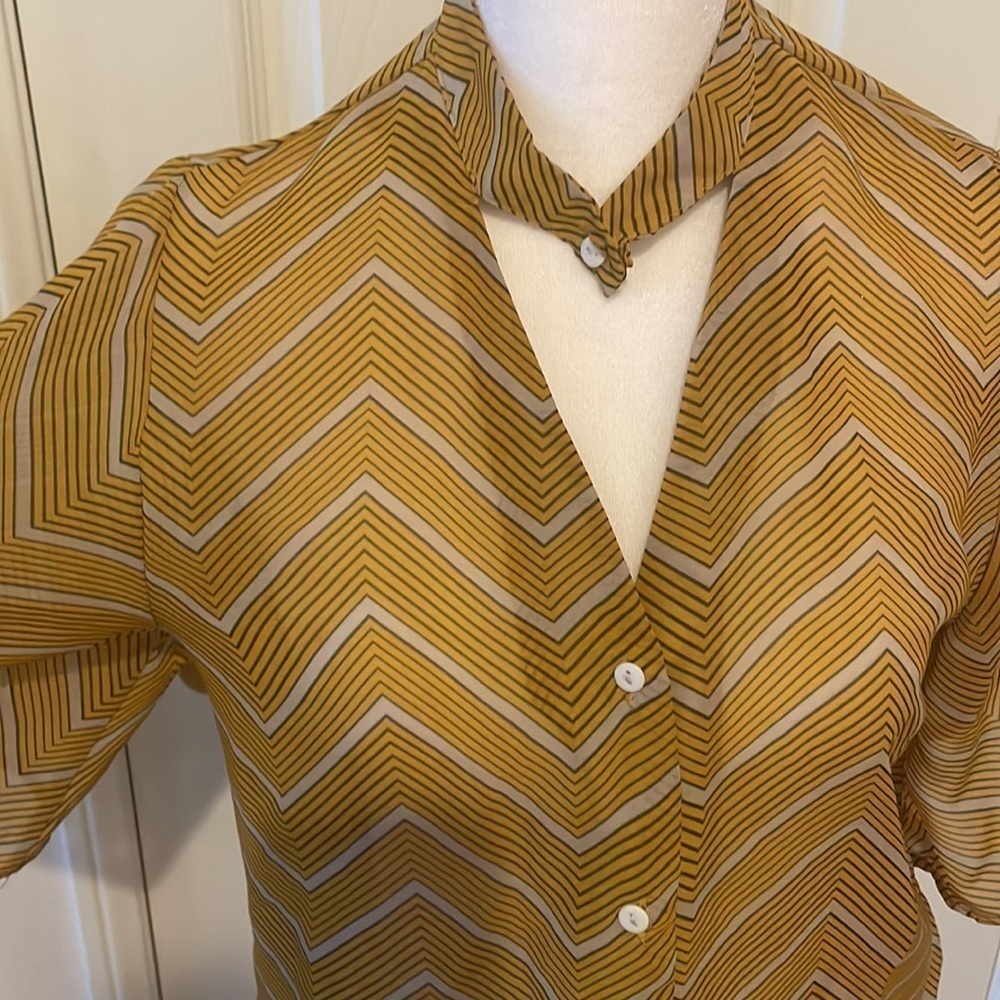 WOMENS Boohoo see through shirt vintage SHEER COVER UP size 2 MUSTARD YELLOW‌‌‌‌ - Picture 7 of 9